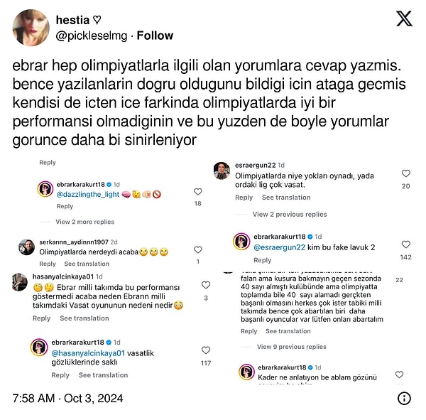 Hatta bir x kullanıcısı da bu duruma dikkat çekmiş ve Karakurt'un yorumlara cevap verme nedeninin iyi performans sergilememesi olduğunu iddia etmişti 👇🏻