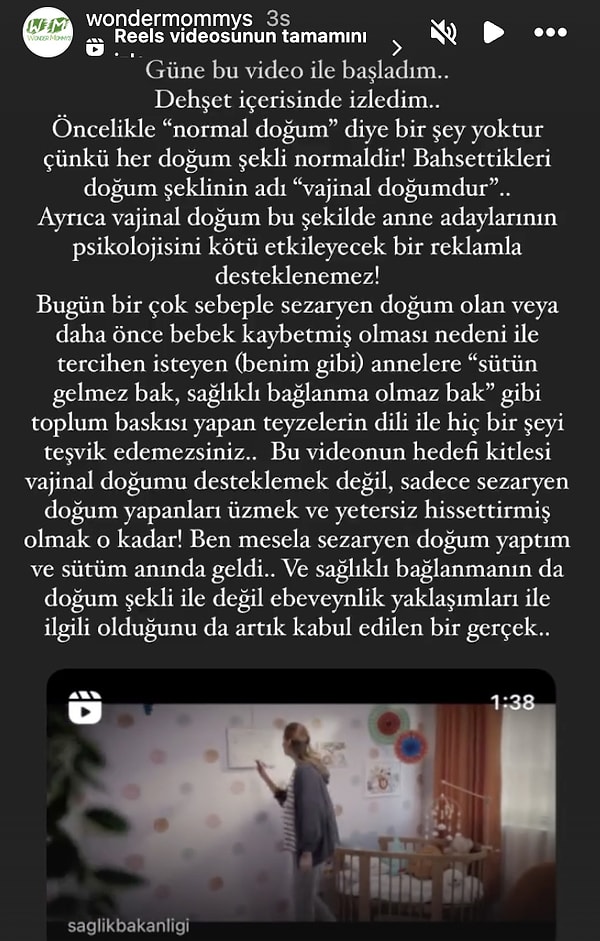 "Normal doğumun" övüldüğü bu video ve paylaşıma tepkiler de gecikmedi.