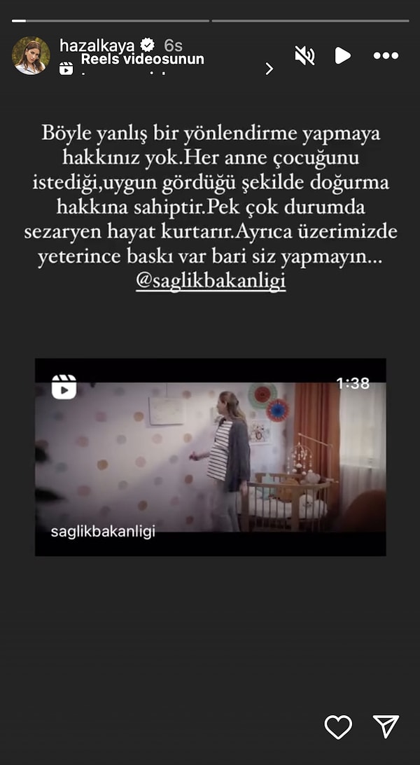 Hazal Kaya da Sağlık Bakanlığı'nın normal doğum temalı kamu spotuna.