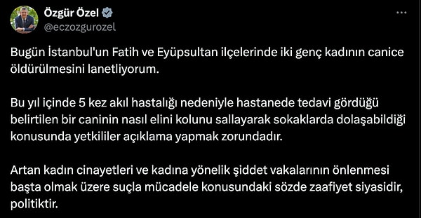 Özel sonrasında ise Fatih’te yaşanan vahşete tepki gösterdiği bir paylaşım yaptı.