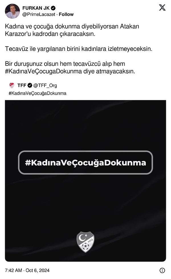 TFF'nin son paylaşımı üzerinden kadroda bulunmasına tepki gösterildi