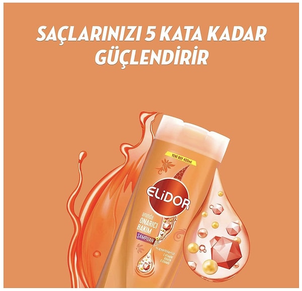 7. Elidor Superblend Saç Bakım Şampuanı Anında Onarıcı Bakım C Vitamini Keratin Seramid 400 ml