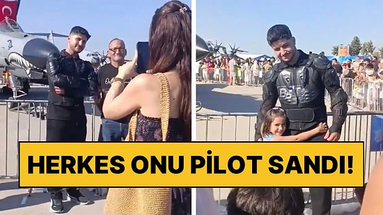 Teknofest’te Motor Ekipmanları Olduğu İçin Pilot Sanılan Genç Fotoğraf Çekilmek İsteyenleri Bozuntuya Vermedi