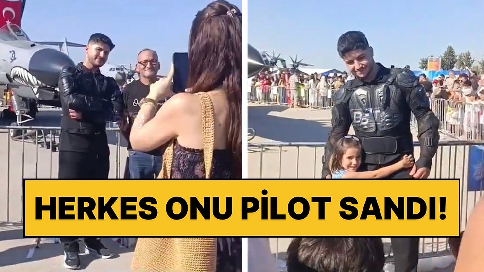 Teknofest’te Motor Ekipmanları Olduğu İçin Pilot Sanılan Genç Fotoğraf Çekilmek İsteyenleri Bozuntuya Vermedi