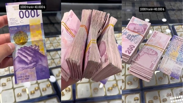 1000 İsviçre frangı değerindeki tek banknotla kuyumcuya giden bir vatandaş, TL'nin değer kaybını özetler nitelikte bir video çekti.