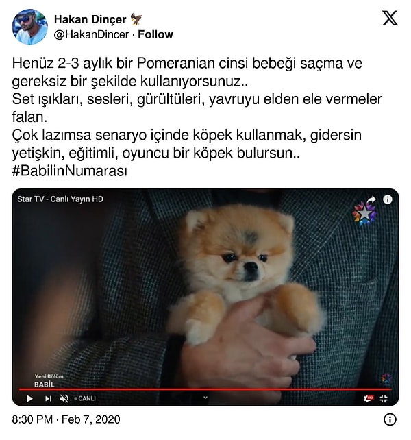 Hayvanların dizi ya da filmler için istismar edildiği durumları asla kabul etmiyoruz.👇🏻