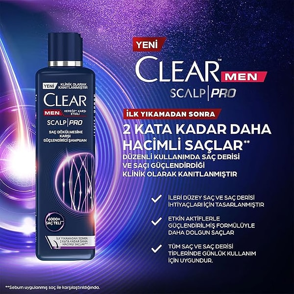 4. Clear Men Scalp Pro Saç Dökülmesine ve Kepeğe Karşı Etkili Güçlendirici Şampuan