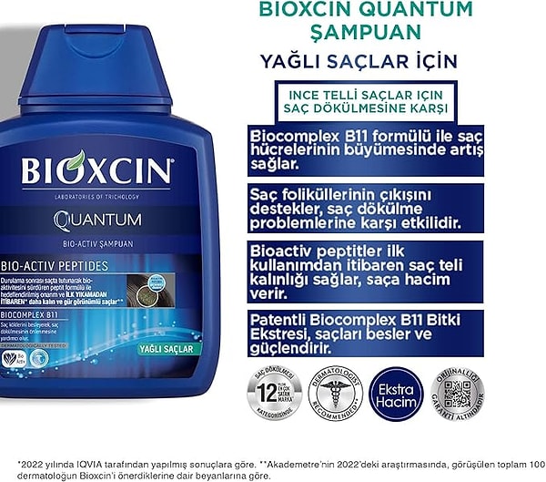 11. Bioxcin Quantum Bio-Activ Yağlı Saçlar için Şampuan