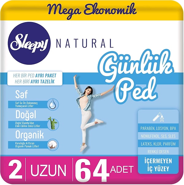 Sleepy Natural Günlük Ped Uzun - 64 Adet