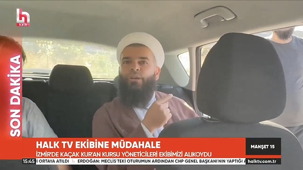 Bina çevresinde çekim yapmanın yasak olduğunu söyleyen tarikatçılar, Halk TV ekibinin aracına zorla binerek kameraman ve muhabire görüntüleri sildirmek için baskı yaptı.