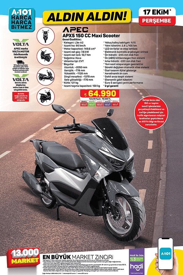 APEC APX5 150 CC Maxi Scooter 64.990 TL