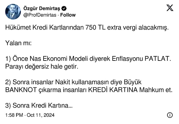 Üç madde sıralayan Demirtaş’ın paylaşımı şöyle: