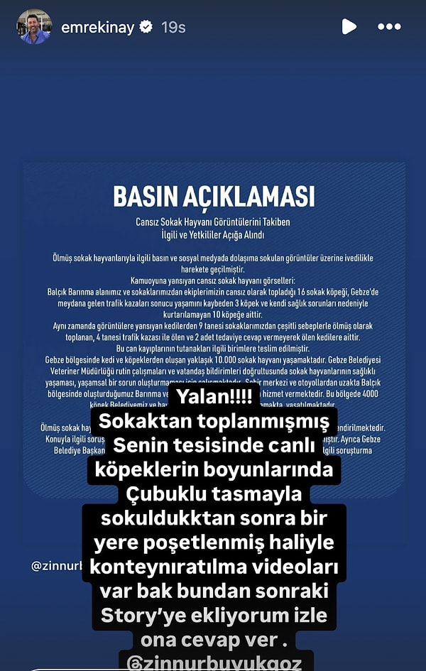 Ünlü oyuncu Emre Kınay de Gebze'de yaşananlara tepkisini ortaya koydu. Ünlü isim, sosyal medyadan Belediyenin yapmış olduğu açıklamaya tepki gösterdi.