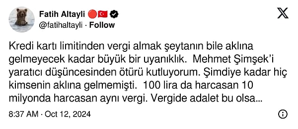 Fatih Altaylı'nın paylaşımı