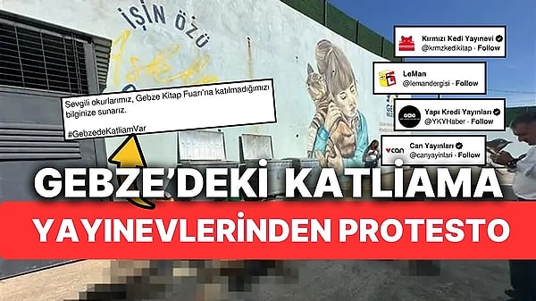 Kocaeli'nin Gebze ilçesinde 'Gebze Belediyesi Sokak Hayvanları Tedavi, Rehabilitasyon Merkezi'nde 45 hayvanın katledildiği görüntüler tüm Türkiye'yi yasa boğdu. Gebze'ye boykot ise yayınevlerinden geldi. Yayınevleri, önümüzdeki günlerde şehirde gerçekleştirmesi planlanan 'Gebze Kitap Fuarı'na katılmayacaklarını açıkladılar.