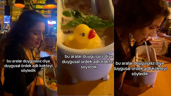 Küvet şeklinde bir kap içersinde plastik ördekle servis edilen “Duygusal ördek kokteyli” isimli içki sosyal medya da büyük ilgi gördü.