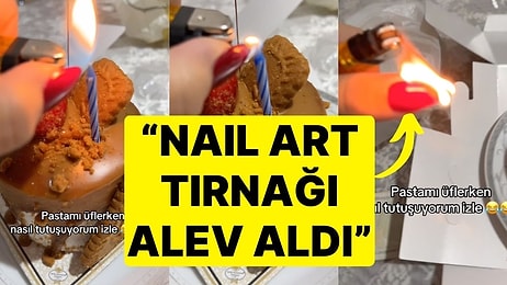 Kendisine Aldığı Doğum Günü Pastasının Mumlarını Yaktığına Pişman Oldu: "Nail Art Tırnağı Alev Aldı"