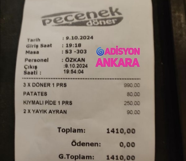 Yılların Peçenek Döner markasında dönerin porsiyon fiyatı şu an 330 TL