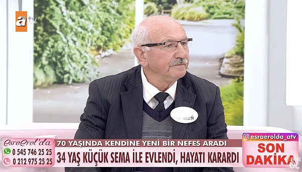 Yayına Afyonkarahisar'dan katılan 70 yaşındaki Ali Rıza Çağlar, kendisinden 34 yaş küçük eşini aramak üzere programa başvurmuş.