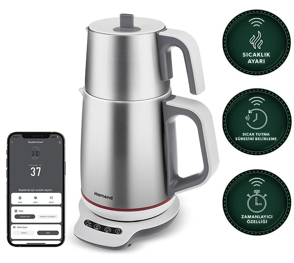 5. Homend Smart Royaltea 1790H Çay Makinesi Inox, Beyaz