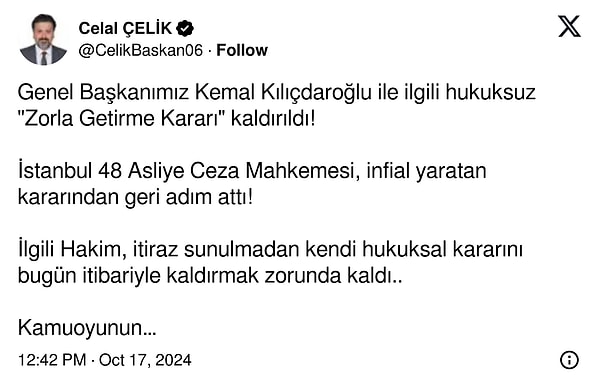 Çelik'in paylaşımı şöyle: