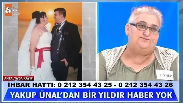 Eşi Yakup Ünal'dan 1 yıldır haber alamadığı için Anlı'ya başvuran 50 yaşındaki Zeynep Hanım, 35 yaşındaki eşinin "İncir toplamaya gidiyorum" diyerek evden çıkıp bir daha dönmediğini anlattı.