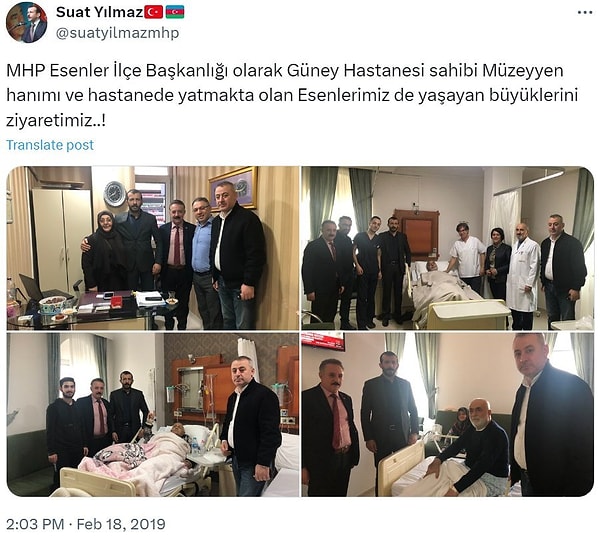 Paylaşım silinse de 2.5 yıl önce aynı hastanede yapılan bir ziyaret ortaya çıktı.