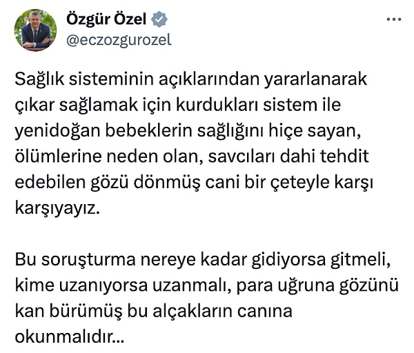 İşte Özgür Özel’in Yenidoğan Cephesi hakkındaki açıklaması: