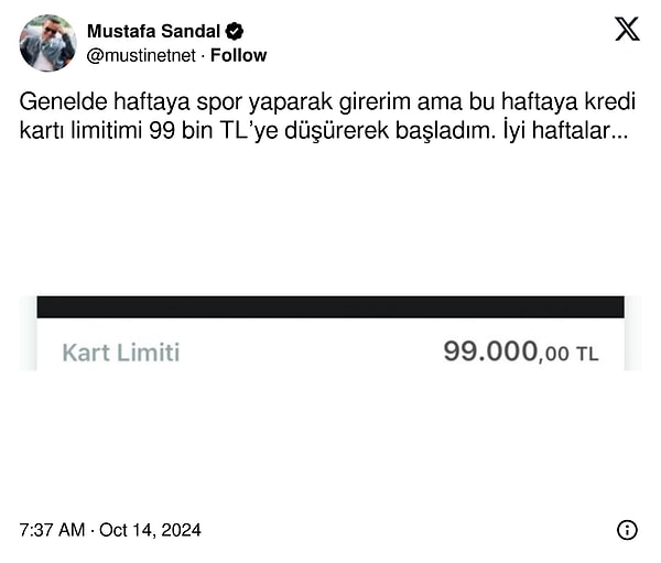 Mustafa Sandal, kart limitini düşürdü.