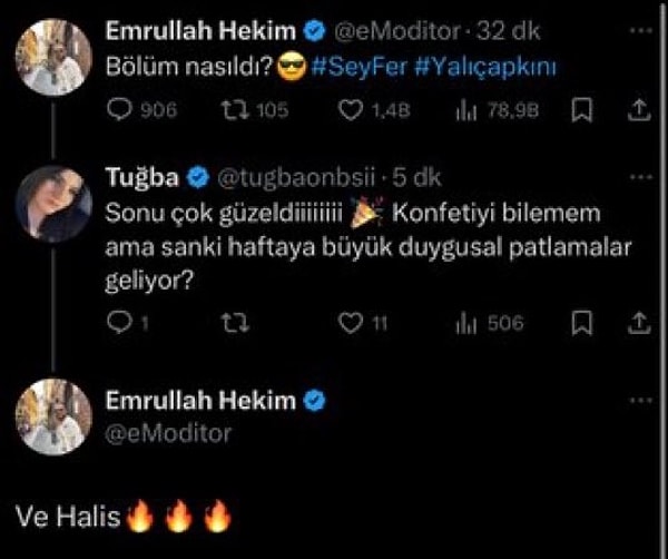 Emrullah Hekim, Halis Ağa'nın önümüzdeki hafta diziye döneceğini belirtti.