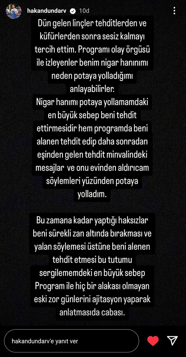 İşte Hakan'ın o paylaşımı: