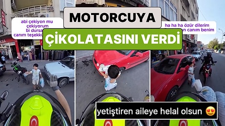 Motor Tutkunu Bir Minikten Kalpleri Isıtan Hareket: Yoldu Durdurduğu Motorcuya Kendi Çikolatasını Verdi