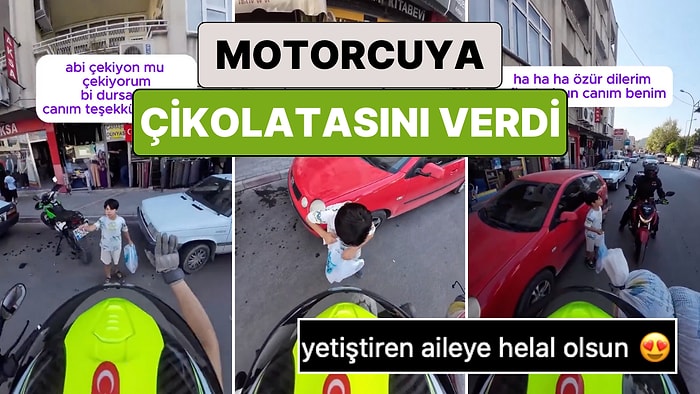Motor Tutkunu Bir Minikten Kalpleri Isıtan Hareket: Yolda Durdurduğu Motorcuya Kendi Çikolatasını Verdi