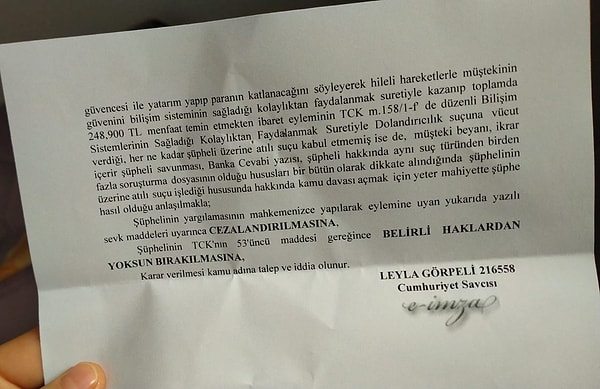 Kendisine gönderilen dekontun üzerindeki isimden başka bir mağdura daha ulaştığını anlatan H.B. şunları söyledi: