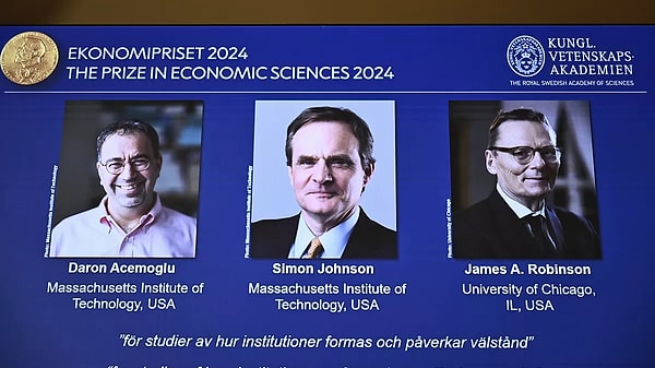 2024 Nobel Ekonomi Ödülü, geçen hafta kurumların oluşumu ve refaha etkilerine ilişkin çalışmaları nedeniyle Ermeni kökenli Türk ekonomist Daron Acemoğlu'na verilmişti.