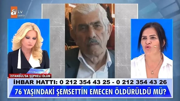 Tülay Emecen, 76 yaşında hayatını kaybeden babası Şemsettin Emecen'in ölümünün ardındaki şüpheli durumları aydınlatmak amacıyla Müge Anlı'nın programına konuk oldu.