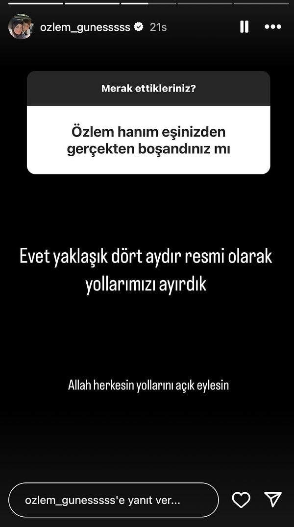 Yaklaşık dört ay önce eşinden ayrıldığını da belirtmesinin ardından Instagram hesabından uzun bir açıklama yaptı.