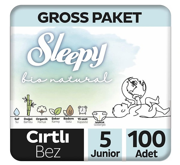 9. Sleepy Bio Natural Gross Paket Bebek Bezi 5 Numara Junior 100 Adet