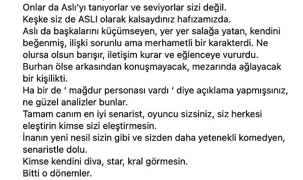 Gülse Birsel'in Avrupa Yakası'ndaki Aslı karakteri ile hafızalarda kalmasını istediğini söyleyen Kapışmak, "Aslı da başkalarını küçümseyen, yer yer salağa yatan, kendini beğenmiş, ilişki sorunlu ama merhametli bir karakterdi. Ne olursa olsun barışır, iletişim kurar ve eğlenceye vururdu. Burhan ölse arkasından konuşmayacak, mezarında ağlayacak bir kişilikti." açıklamalarında bulundu.