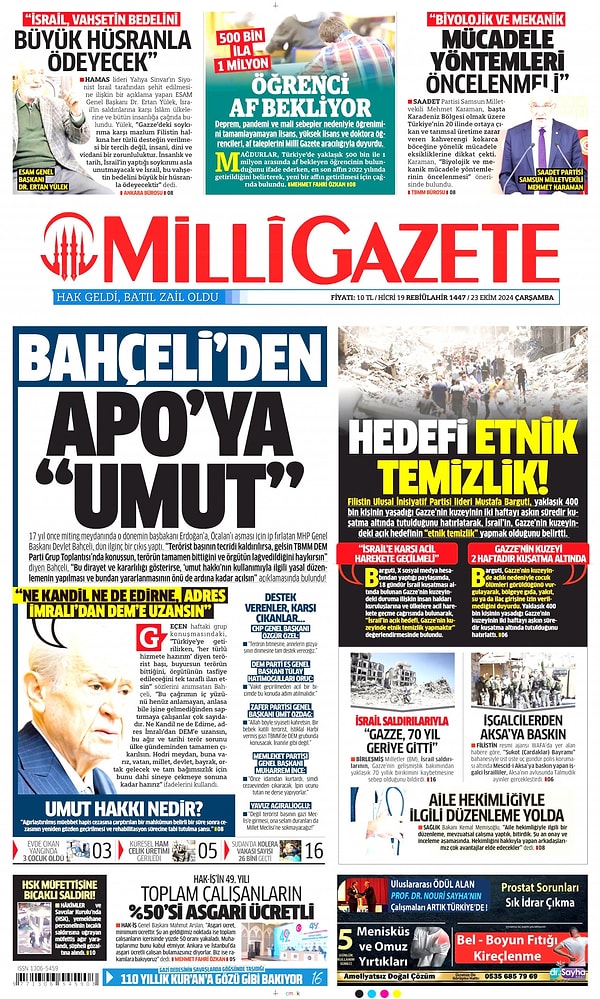 Milli Gazete: "Bahçeli'den Apo'ya Umut"👇🏻