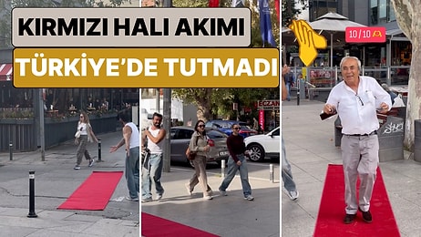 Kırmızı Halı Akımı Türkiye'ye de Geldi:İnsanların Önüne Rastgele Kırmızı Halı Seren Adam Pek Umduğunu Bulamadı