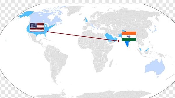 Böyle bir yolculukla da Hindistan'dan Amerika'ya düz bir rotada gelmiş oluyoruz.