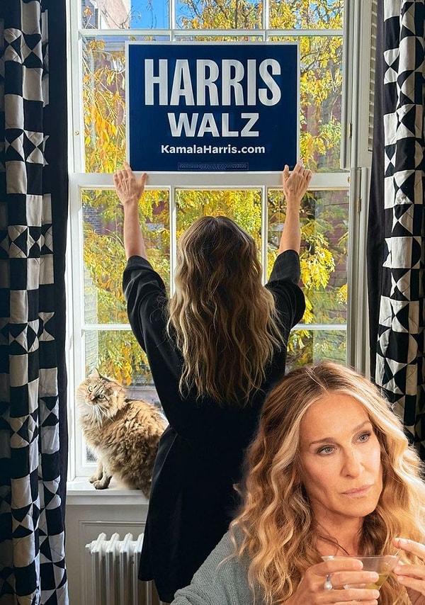 Sex and the City'nin yıldız ismi Sarah Jessica Parker, Kamala Harris'in neden oy aldığına dair 31 nedeni sıralamanın yanı sıra 'Harris Walz' posteriyle poz verdiği bir fotoğrafı da Instagram'da paylaşmıştı.