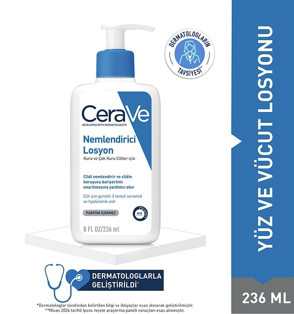 1. Cerave Nemlendirici Losyon Kuru Ciltler Hyalüronik Asit İçerikli 236 ml