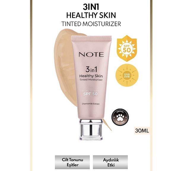 6. Note 3 in 1 Healthy Skin Tinted Moisturizer 50 SPF+ Renk Ton Eşitleyici Aydınlatıcı Krem