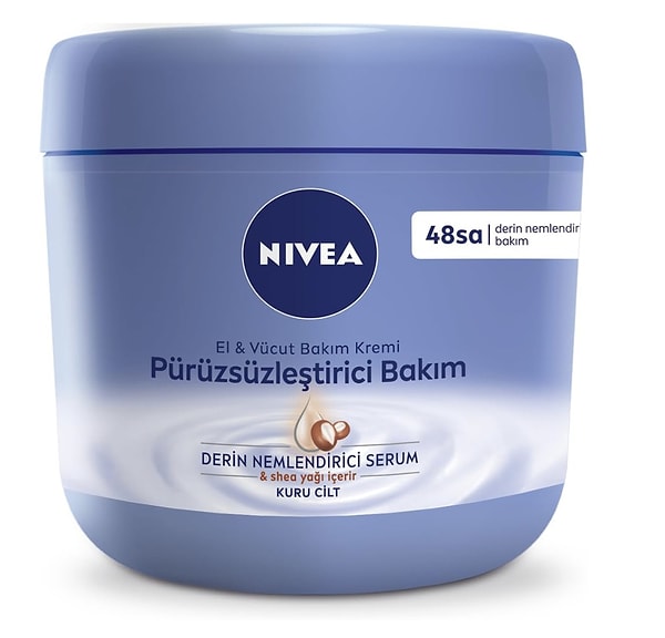 12. NIVEA El ve Vücut Bakım Kremi Pürüzsüzleştirici 400ml, 48 Saat Nemlendirici Serum, Shea Yağı, Kuru Ciltler