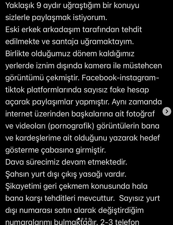 Sinan C. adlı şahıs tarafından tehdit ve şantaja maruz kaldığını anlatan kadın şunları yazdı: