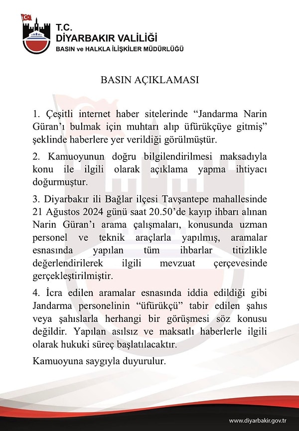 Diyarbakır Valiliği ise söz konusu haberi yalanladı. Açıklamada jandarma personelinin 'üfürükçü' tabir edilen şahıs veya şahıslarla herhangi bir görüşmesinin söz konusu olmadığı belirtildi.