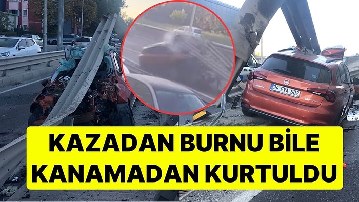 Tekirdağ Çorlu'da Bariyerlere Saplanın Aracın Sürücüsü Kazadan Burnu Bile Kanamadan Kurtuldu