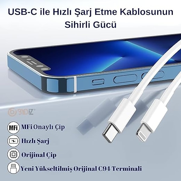 2. iPhone USB C To Lightning Hızlı Şarj Aleti Kablosu